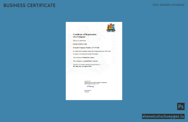 Grenada-Registrierungszertifikat (Word und PDF) – 2 Beispielvorschau